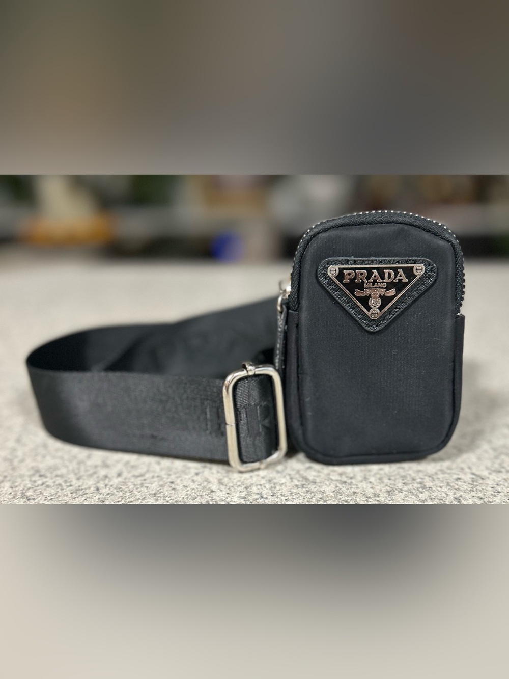 Prada Re-Nylon Mini Zip Pouch and Shoulder Strap